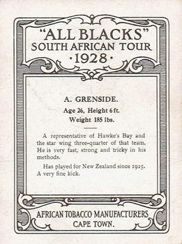 1928 African Tobacco Manufacturers All Blacks South African Tour #NNO Bert Grenside Back